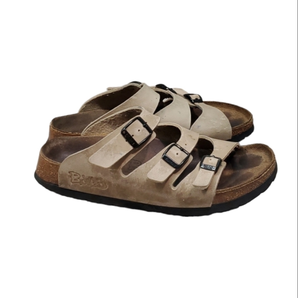 Birkenstock Birkis Women Leather Taupe Sandals shoes sz 37/6